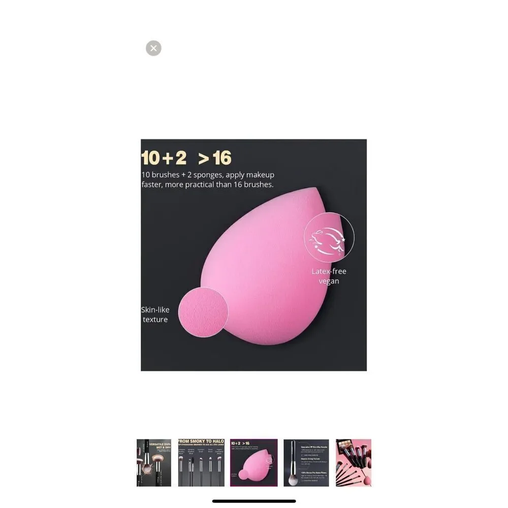 New in Box! Beakey Advanced Glam Blend Makeup 10 Brush Set w/ 2 Blending Sponges